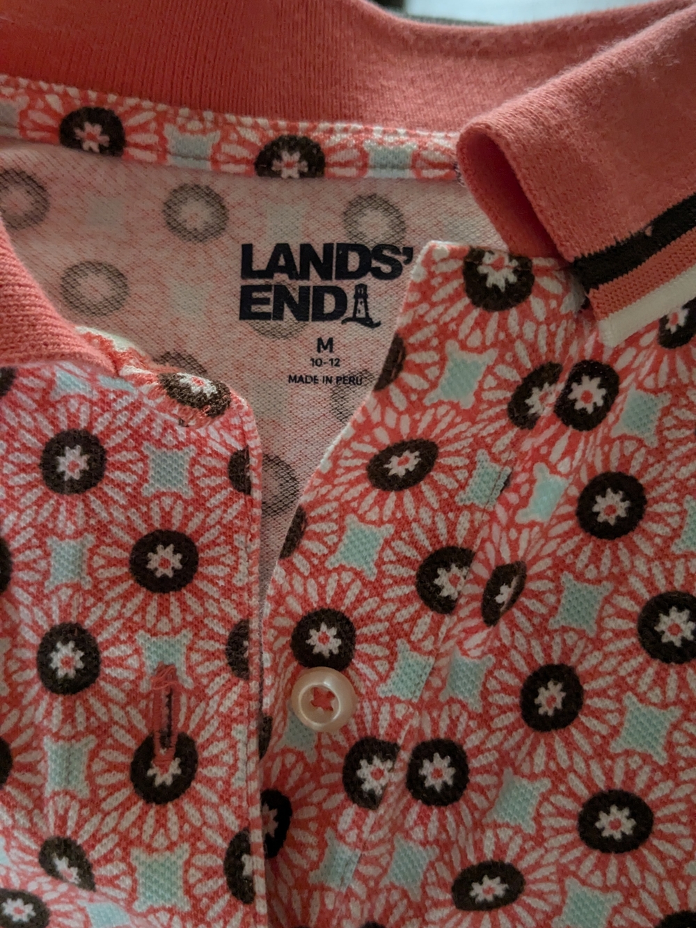 Lands' End Girls' Coral and Mint Floral Polo